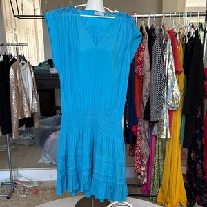 Ramy Brook Teal Pleated V-Neck Mini Dress